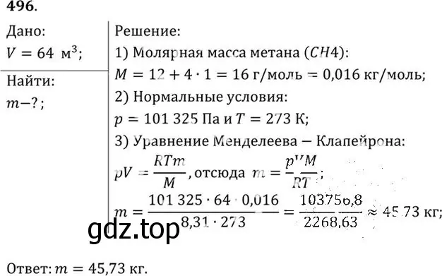 Решение номер 496 (страница 68) гдз по физике 10-11 класс Рымкевич, задачник