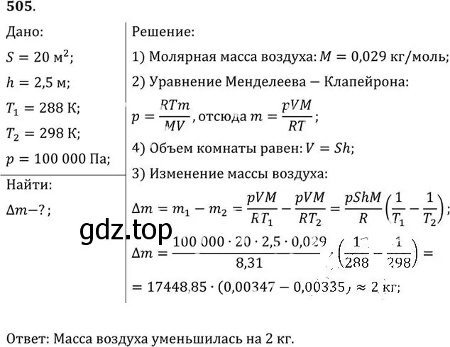 Решение номер 505 (страница 69) гдз по физике 10-11 класс Рымкевич, задачник