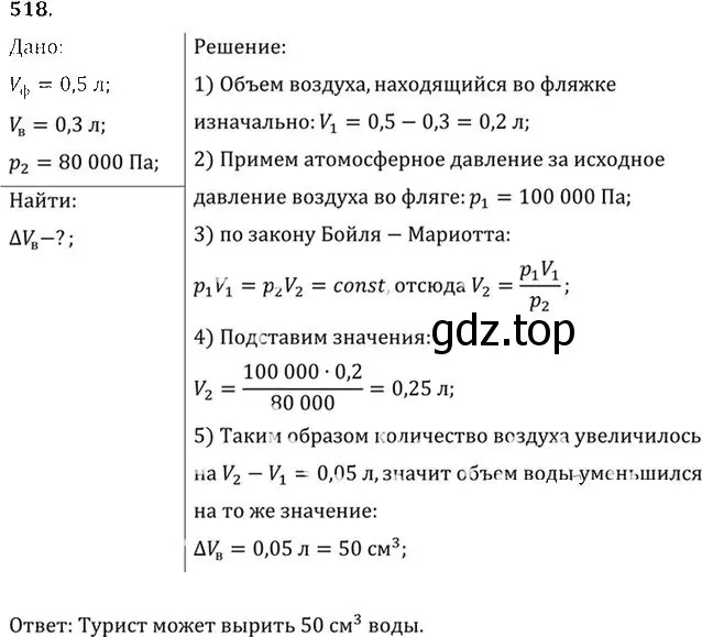 Решение номер 518 (страница 70) гдз по физике 10-11 класс Рымкевич, задачник