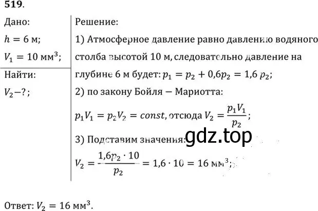 Решение номер 519 (страница 71) гдз по физике 10-11 класс Рымкевич, задачник