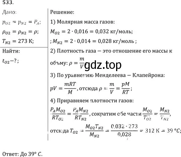 Решение номер 533 (страница 72) гдз по физике 10-11 класс Рымкевич, задачник