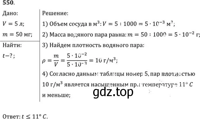 Решение номер 550 (страница 74) гдз по физике 10-11 класс Рымкевич, задачник