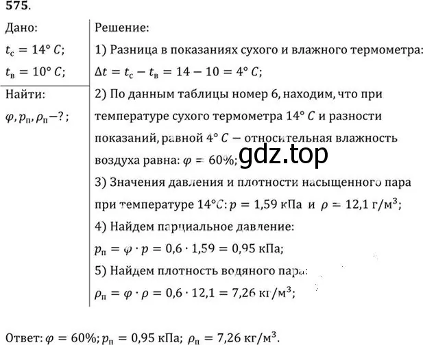 Решение номер 575 (страница 76) гдз по физике 10-11 класс Рымкевич, задачник