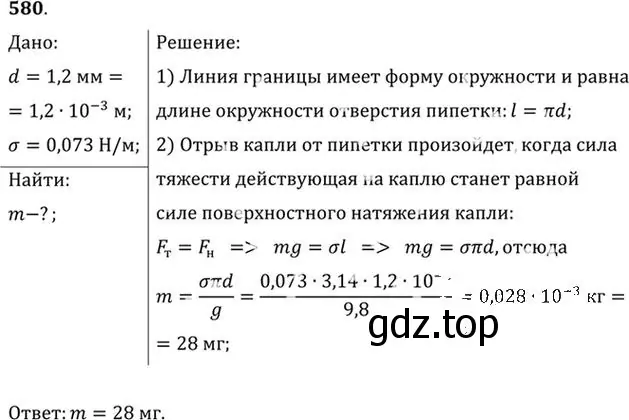 Решение номер 580 (страница 77) гдз по физике 10-11 класс Рымкевич, задачник