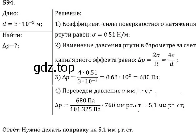 Решение номер 594 (страница 78) гдз по физике 10-11 класс Рымкевич, задачник