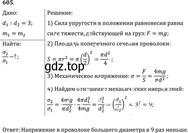 Решение номер 605 (страница 79) гдз по физике 10-11 класс Рымкевич, задачник