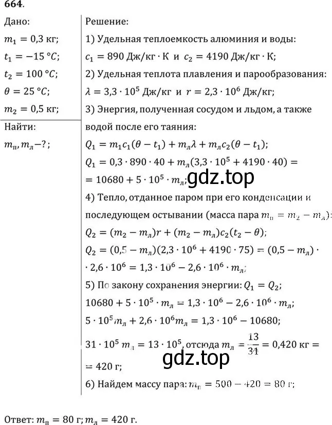 Решение номер 664 (страница 85) гдз по физике 10-11 класс Рымкевич, задачник