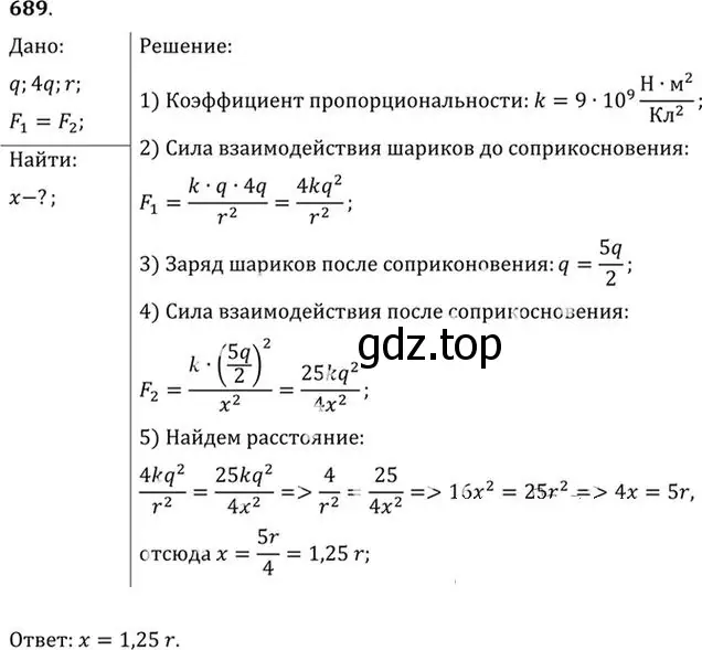 Решение номер 689 (страница 90) гдз по физике 10-11 класс Рымкевич, задачник