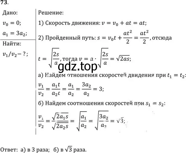 Решение номер 73 (страница 17) гдз по физике 10-11 класс Рымкевич, задачник