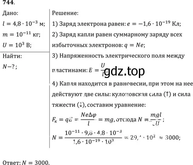 Решение номер 744 (страница 96) гдз по физике 10-11 класс Рымкевич, задачник