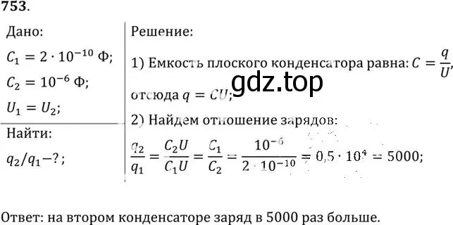 Решение номер 753 (страница 98) гдз по физике 10-11 класс Рымкевич, задачник