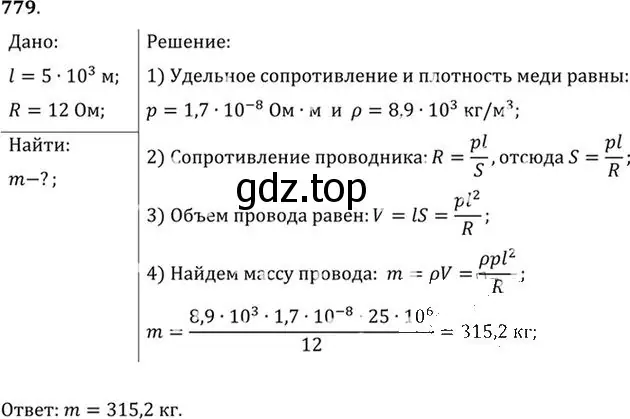 Решение номер 779 (страница 101) гдз по физике 10-11 класс Рымкевич, задачник