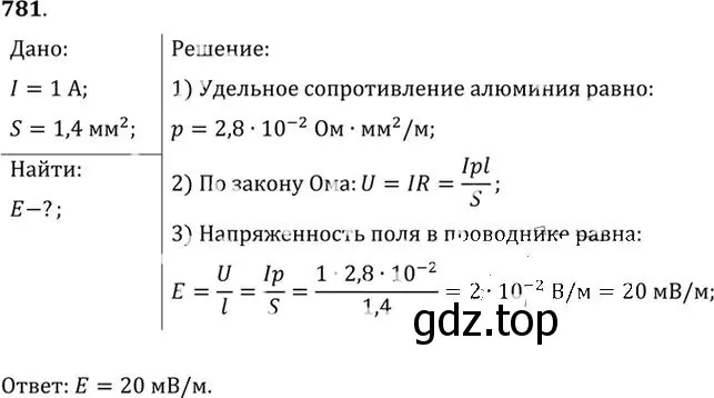 Решение номер 781 (страница 101) гдз по физике 10-11 класс Рымкевич, задачник