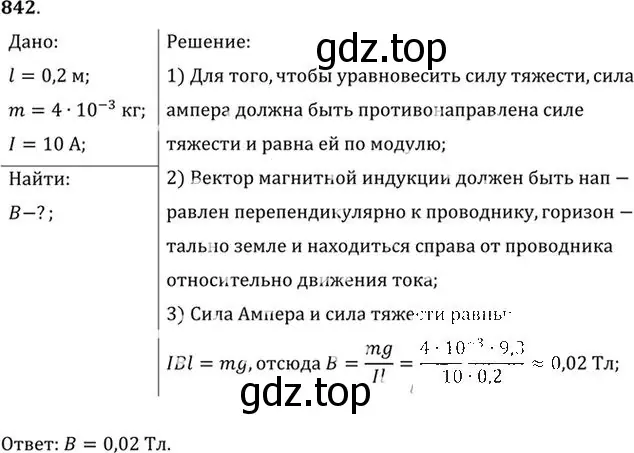 Решение номер 842 (страница 110) гдз по физике 10-11 класс Рымкевич, задачник