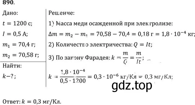 Решение номер 890 (страница 118) гдз по физике 10-11 класс Рымкевич, задачник