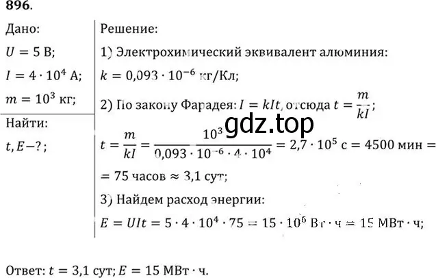 Решение номер 896 (страница 118) гдз по физике 10-11 класс Рымкевич, задачник