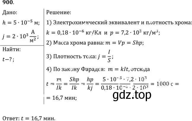 Решение номер 900 (страница 119) гдз по физике 10-11 класс Рымкевич, задачник