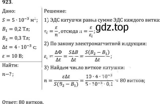 Решение номер 923 (страница 123) гдз по физике 10-11 класс Рымкевич, задачник