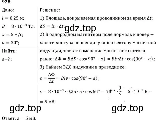 Решение номер 928 (страница 123) гдз по физике 10-11 класс Рымкевич, задачник