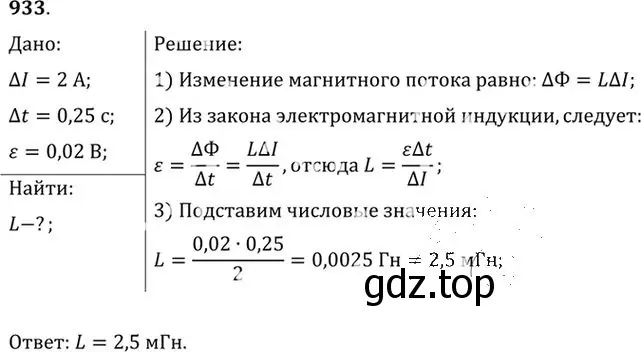 Решение номер 933 (страница 124) гдз по физике 10-11 класс Рымкевич, задачник