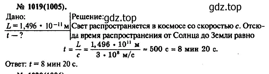 Решение 3. номер 1019 (страница 136) гдз по физике 10-11 класс Рымкевич, задачник