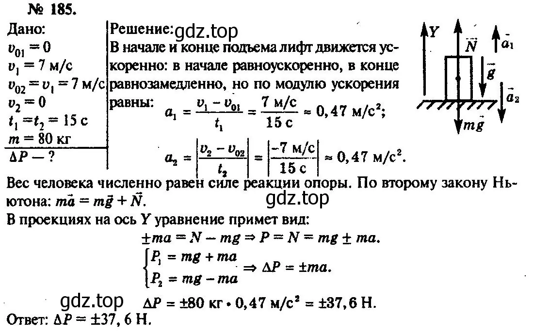 Решение 3. номер 185 (страница 30) гдз по физике 10-11 класс Рымкевич, задачник