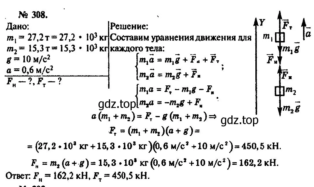 Решение 3. номер 308 (страница 45) гдз по физике 10-11 класс Рымкевич, задачник