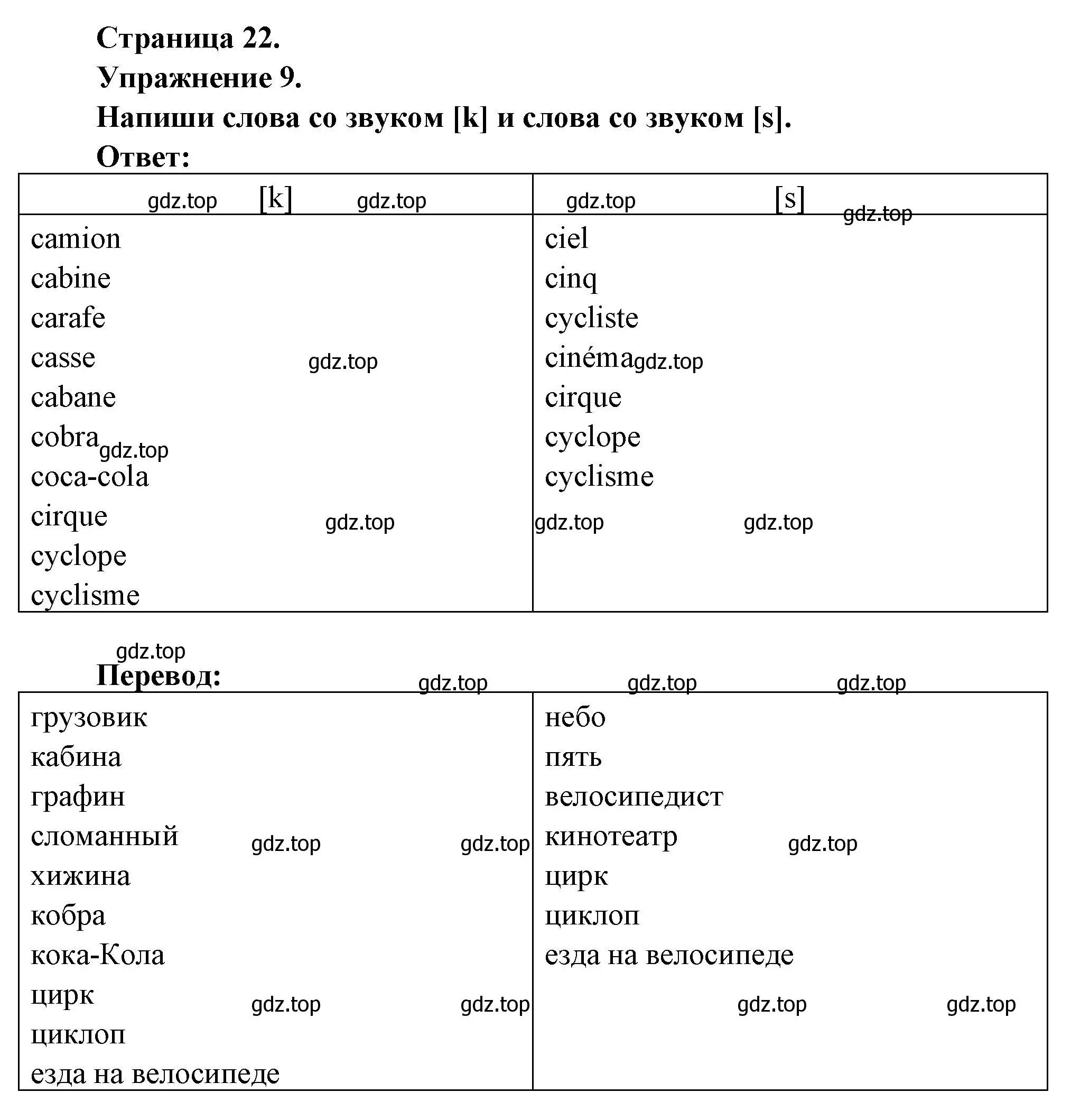 Решение номер 9 (страница 22) гдз по французскому языку 2-4 класс Кулигина, тестовые и контрольные задания