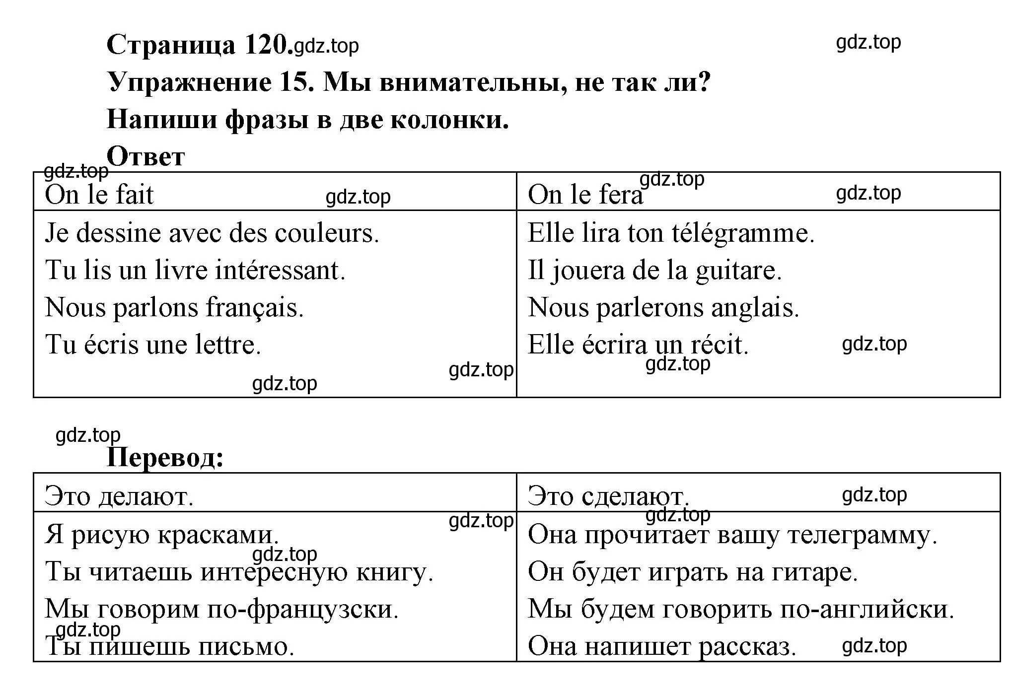 Решение номер 15 (страница 120) гдз по французскому языку 2-4 класс Кулигина, тестовые и контрольные задания