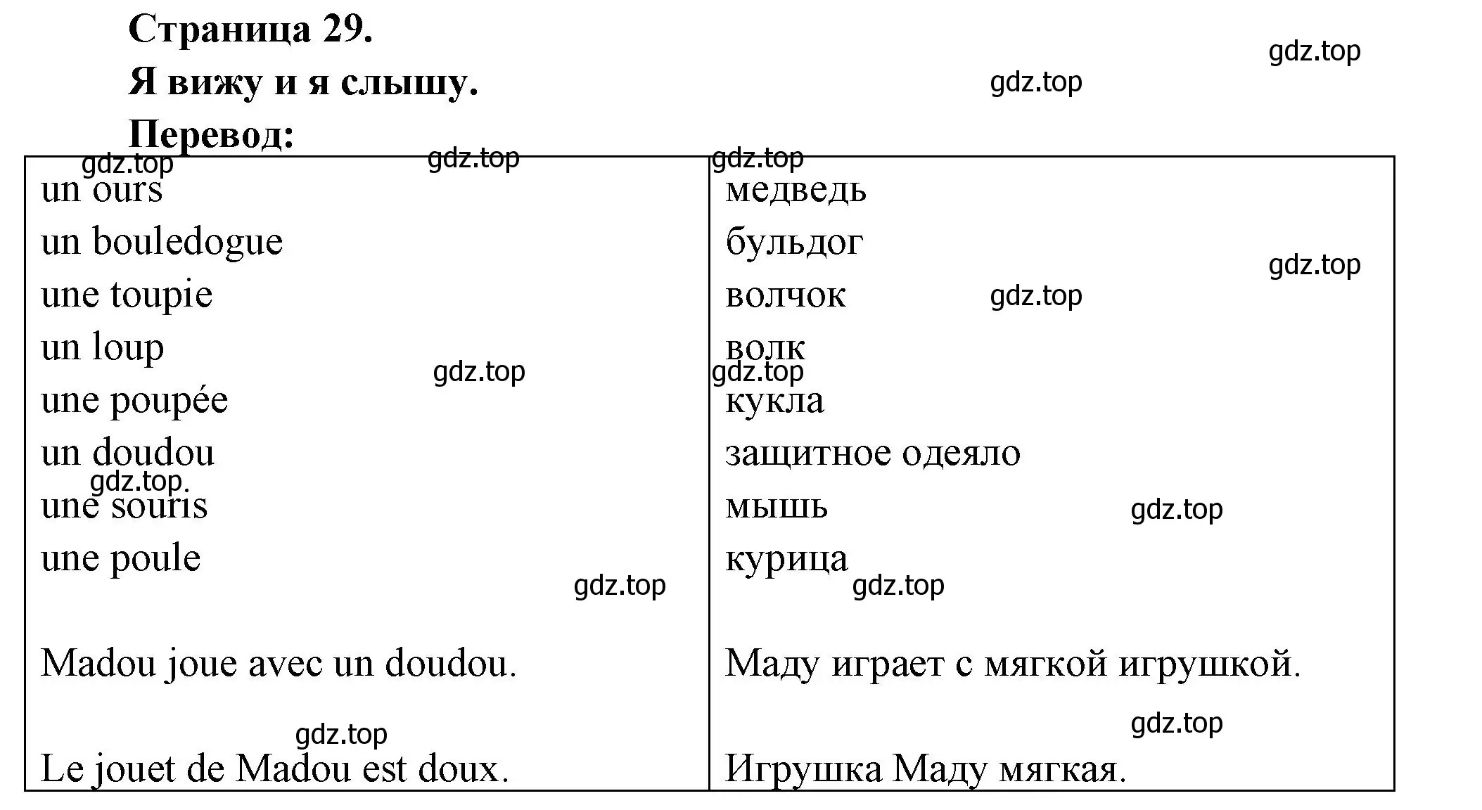 Решение номер JE VOIS ET J'ENTENDS (страница 29) гдз по французскому языку 2 класс Кулигина, Кирьянова, учебник