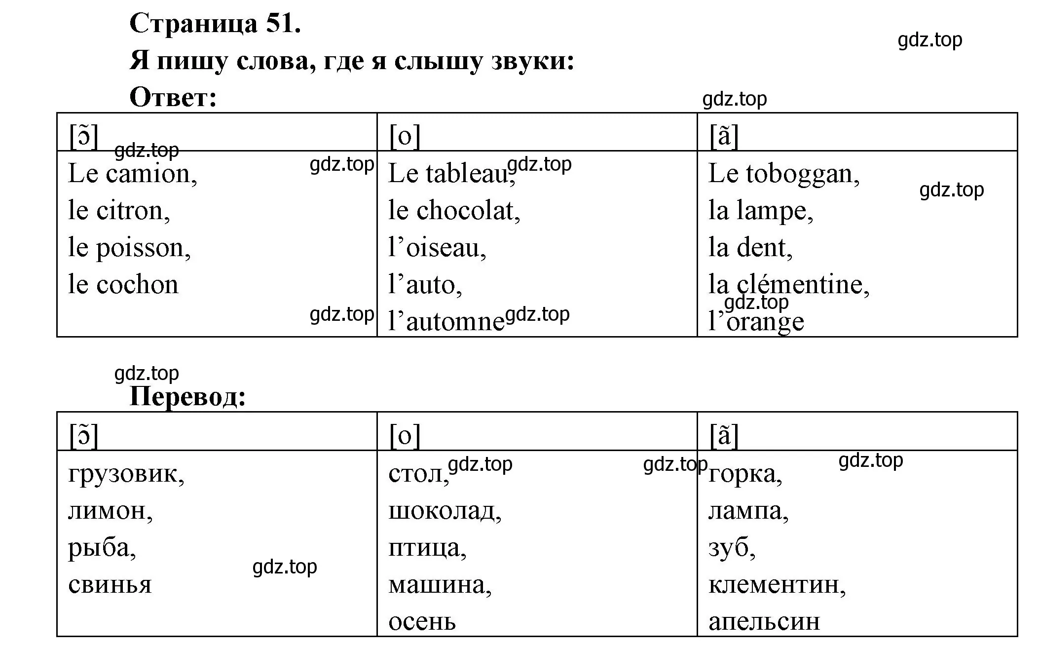 Решение номер J'ecris les mots ou j'entends (страница 51) гдз по французскому языку 2 класс Кулигина, Кирьянова, учебник