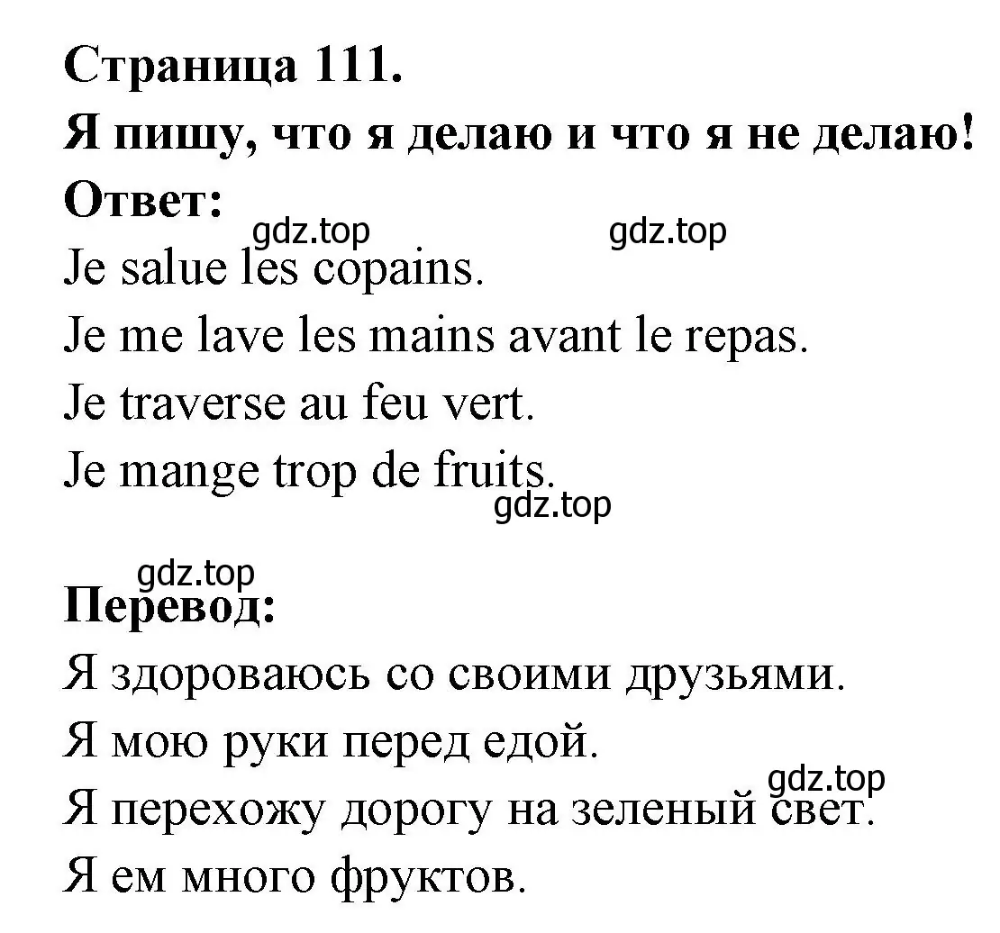 Решение номер J ecris ce que je fais / ne fais pas ! (страница 111) гдз по французскому языку 2 класс Кулигина, Кирьянова, учебник