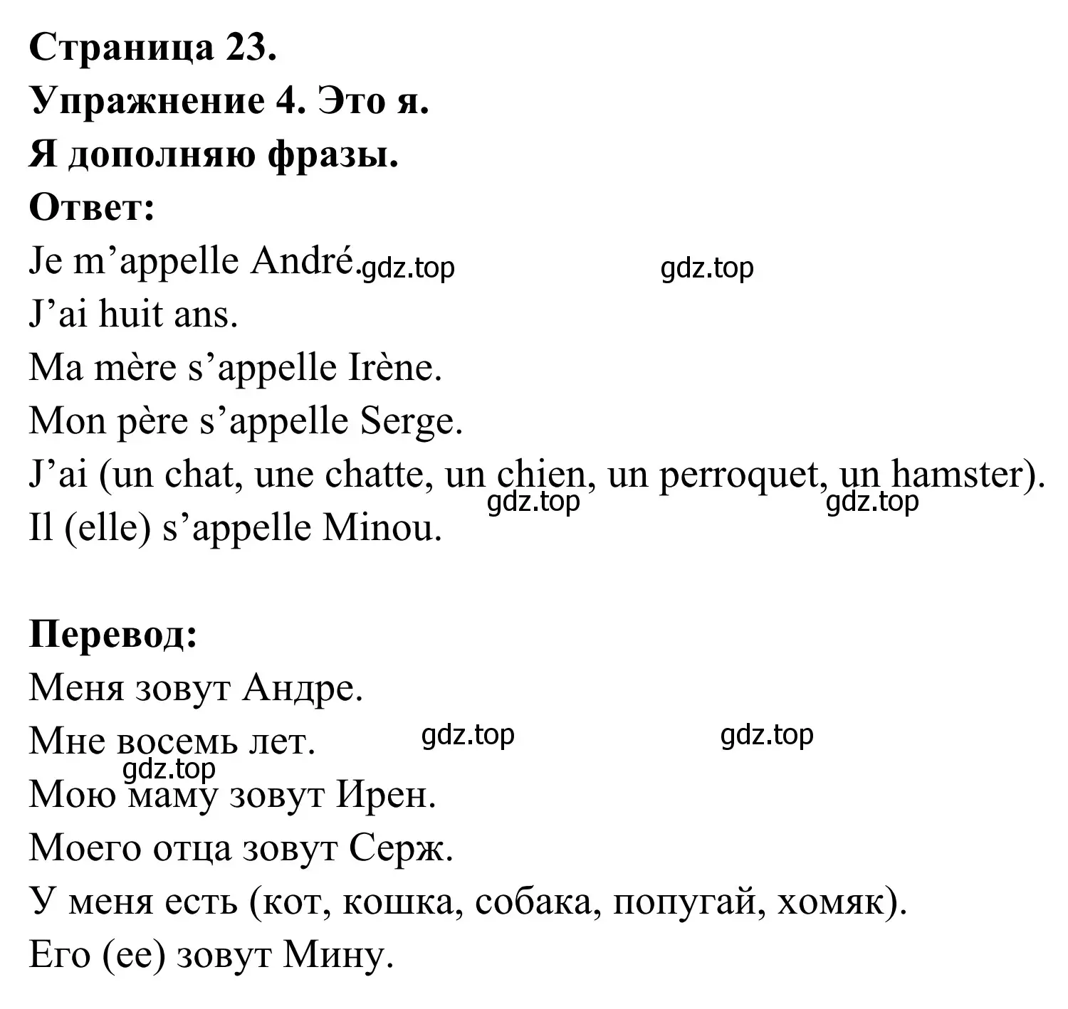 Решение номер 4 (страница 23) гдз по французскому языку 3 класс Кулигин, Корчагина, рабочая тетрадь