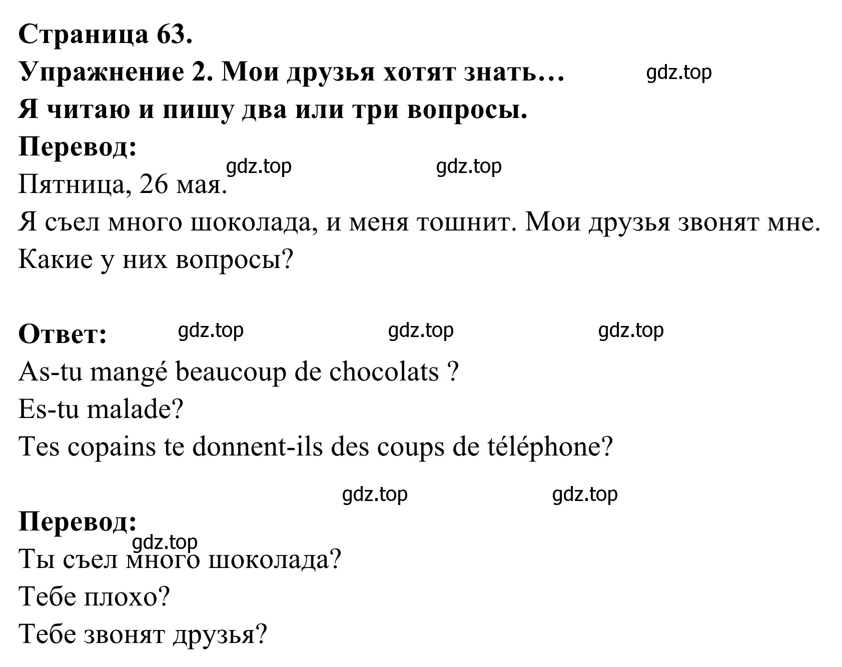 Решение номер 2 (страница 63) гдз по французскому языку 3 класс Кулигин, Корчагина, рабочая тетрадь