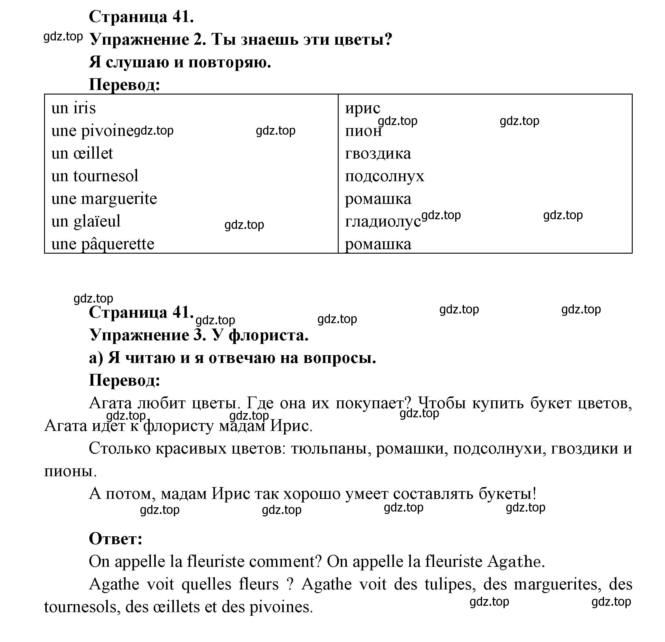 Решение  41 (страница 41) гдз по французскому языку 3 класс Кулигин, Кирьянова, учебник 2 часть