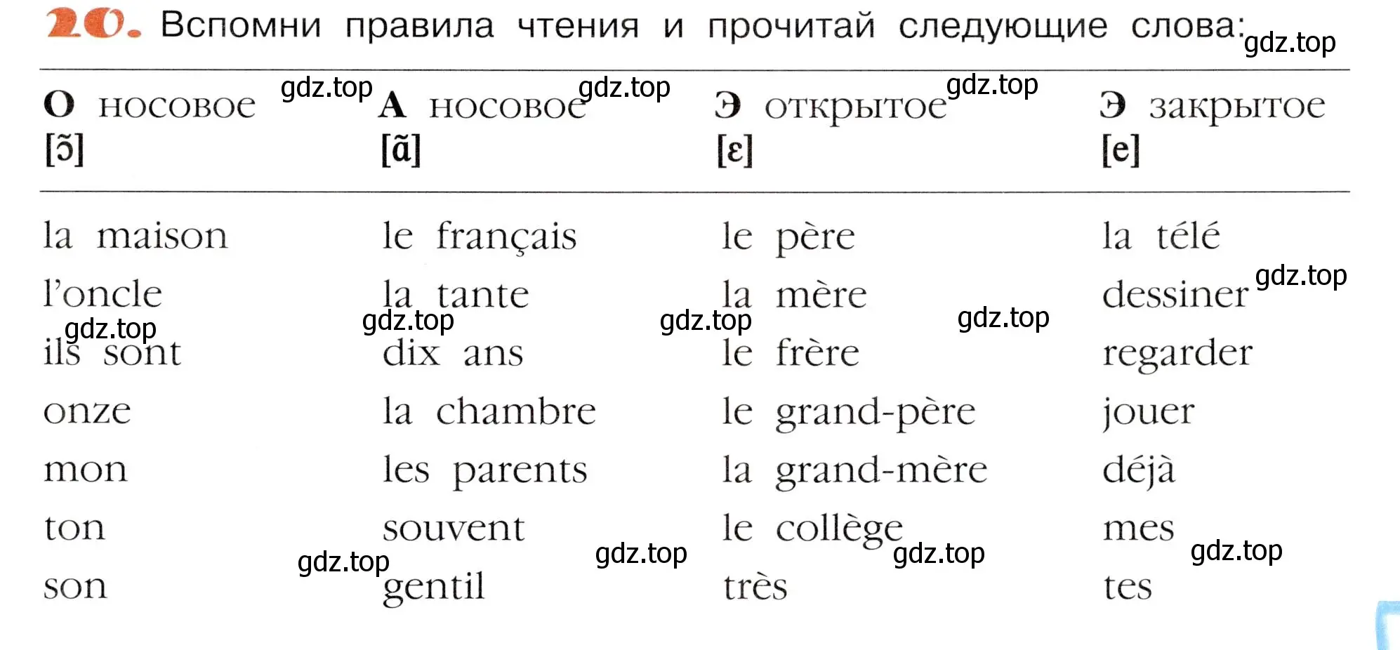 Условие номер 20 (страница 53) гдз по французскому языку 5 класс Береговская, Белосельская, учебник 1 часть