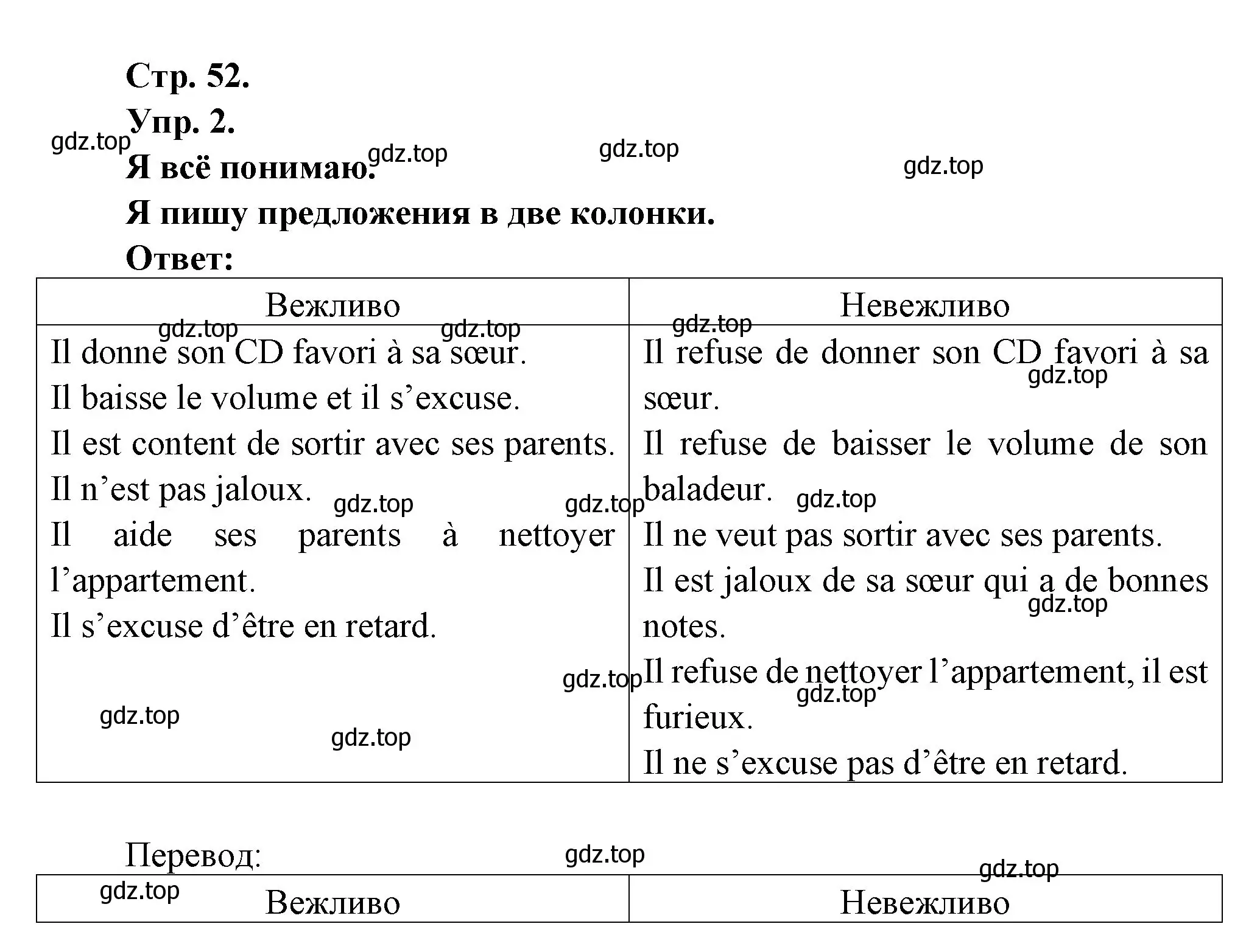 Решение номер 2 (страница 52) гдз по французскому языку 6 класс Кулигина, Щепилова, учебник