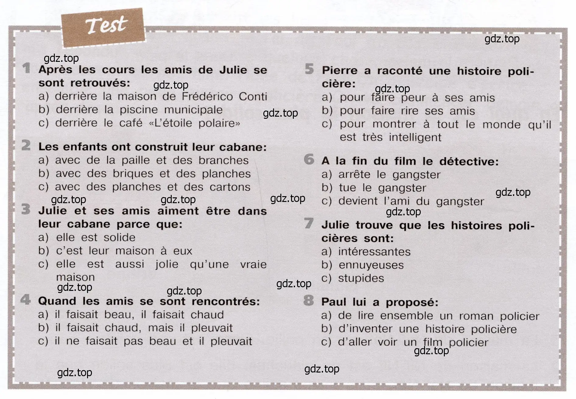 Условие  Test (страница 62) гдз по французскому языку 6 класс Селиванова, Шашурина, учебник 2 часть