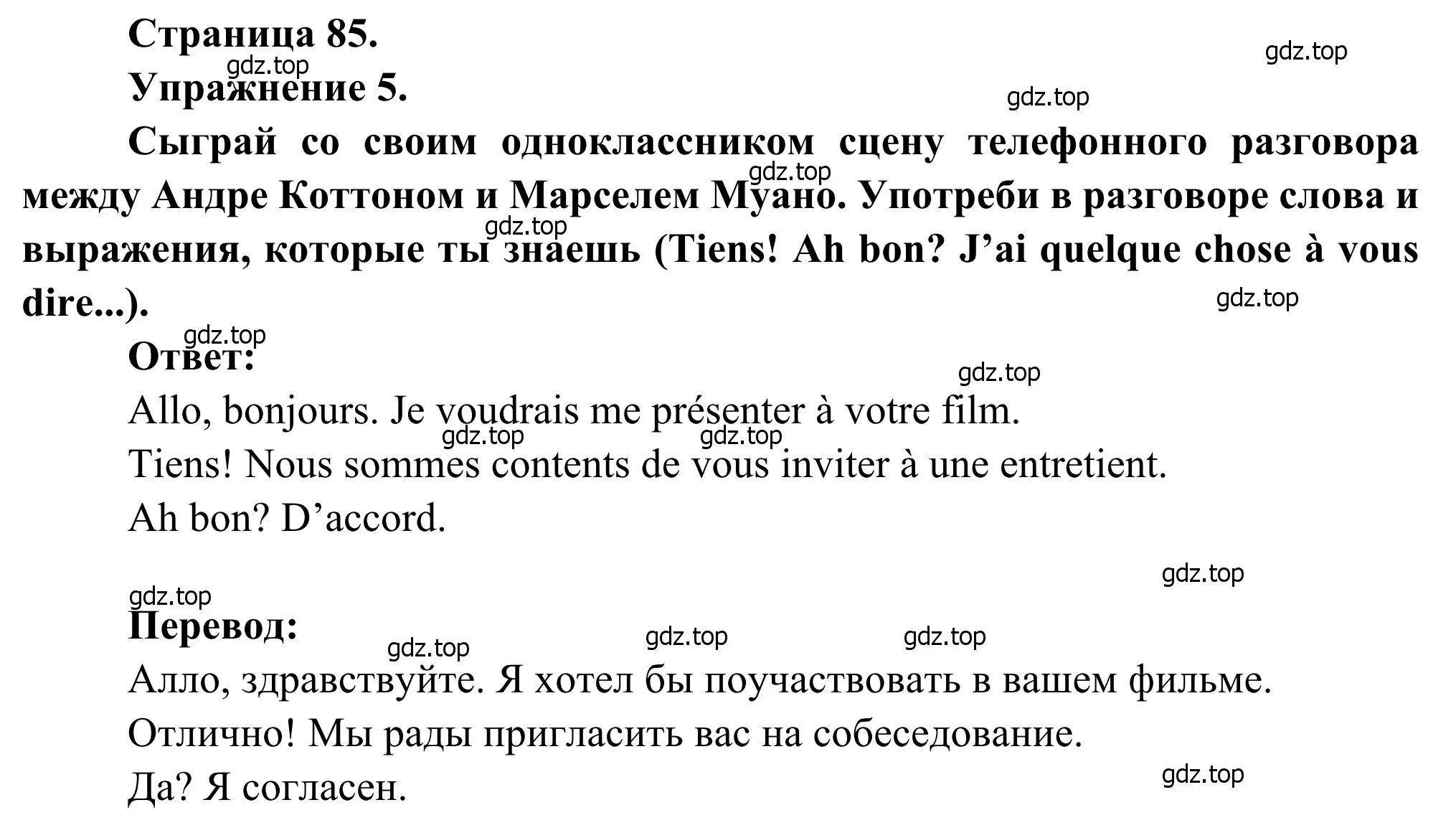 Решение номер 5 (страница 85) гдз по французскому языку 6 класс Селиванова, Шашурина, учебник 2 часть