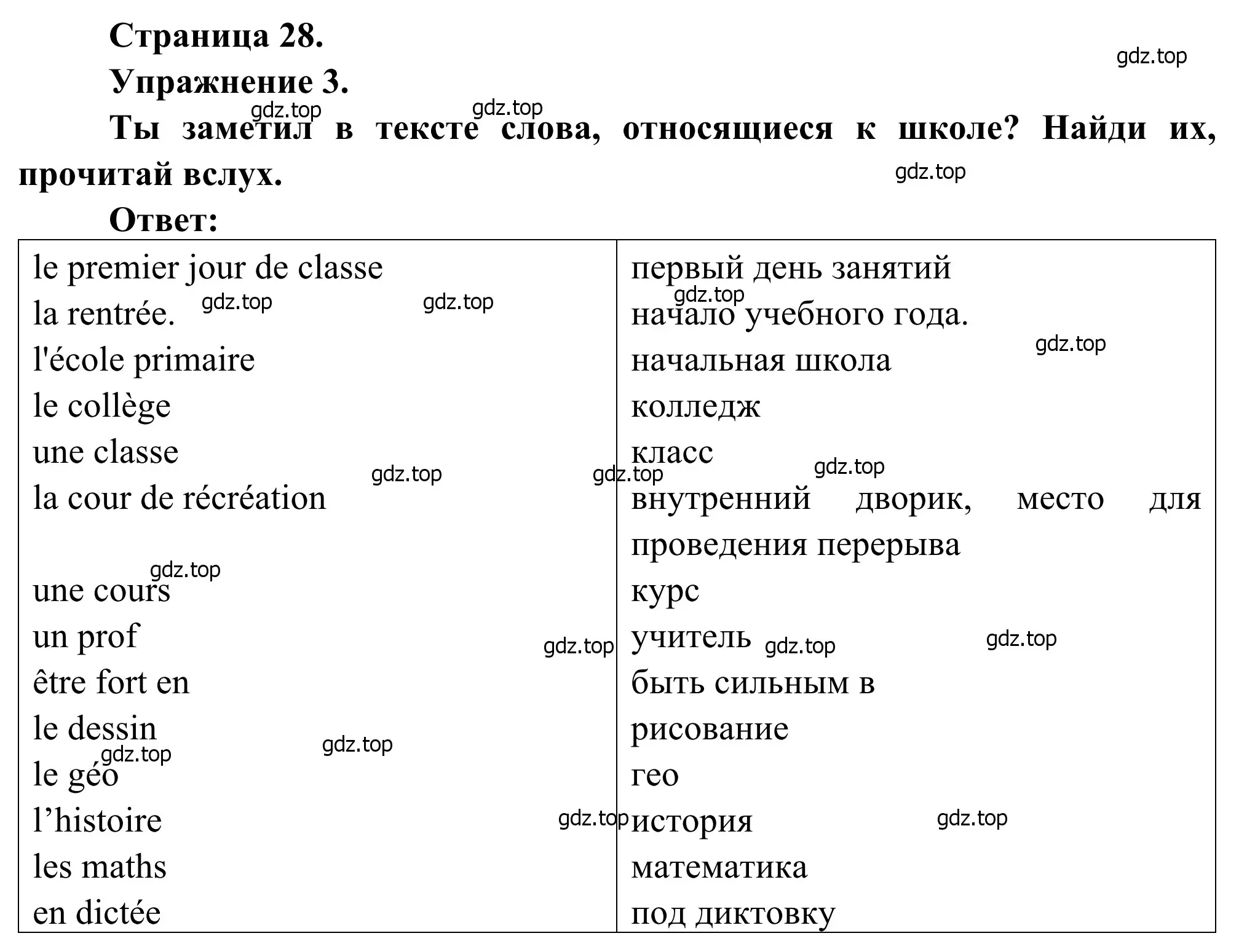 Решение номер 3 (страница 28) гдз по французскому языку 6 класс Селиванова, Шашурина, учебник 1 часть