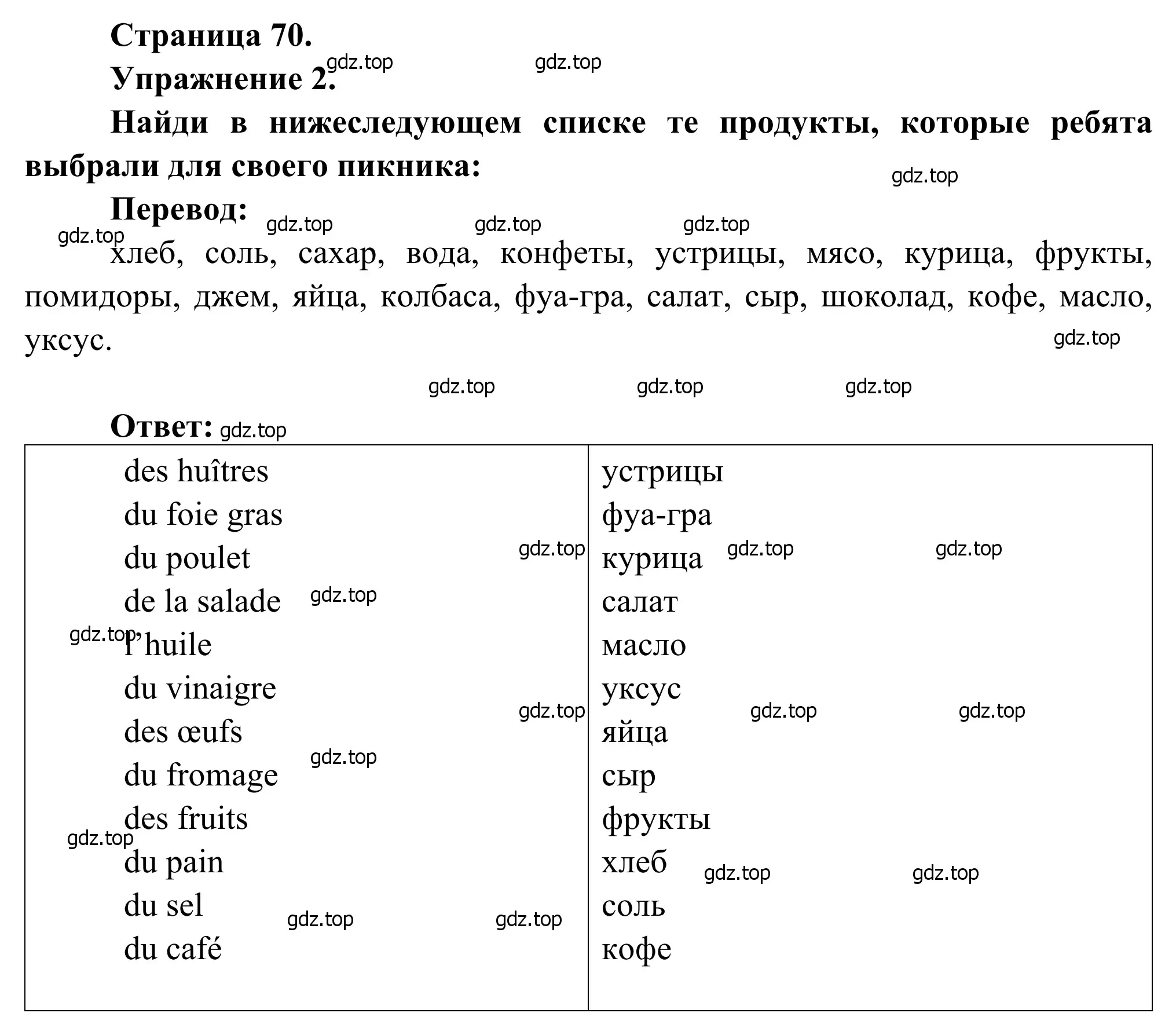 Решение номер 2 (страница 70) гдз по французскому языку 6 класс Селиванова, Шашурина, учебник 1 часть