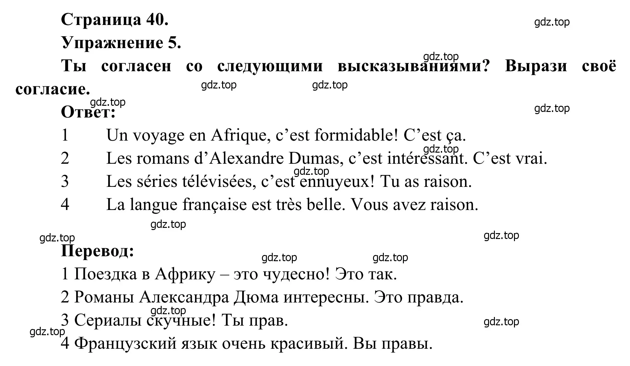 Решение номер 5 (страница 40) гдз по французскому языку 6 класс Селиванова, Шашурина, учебник 2 часть