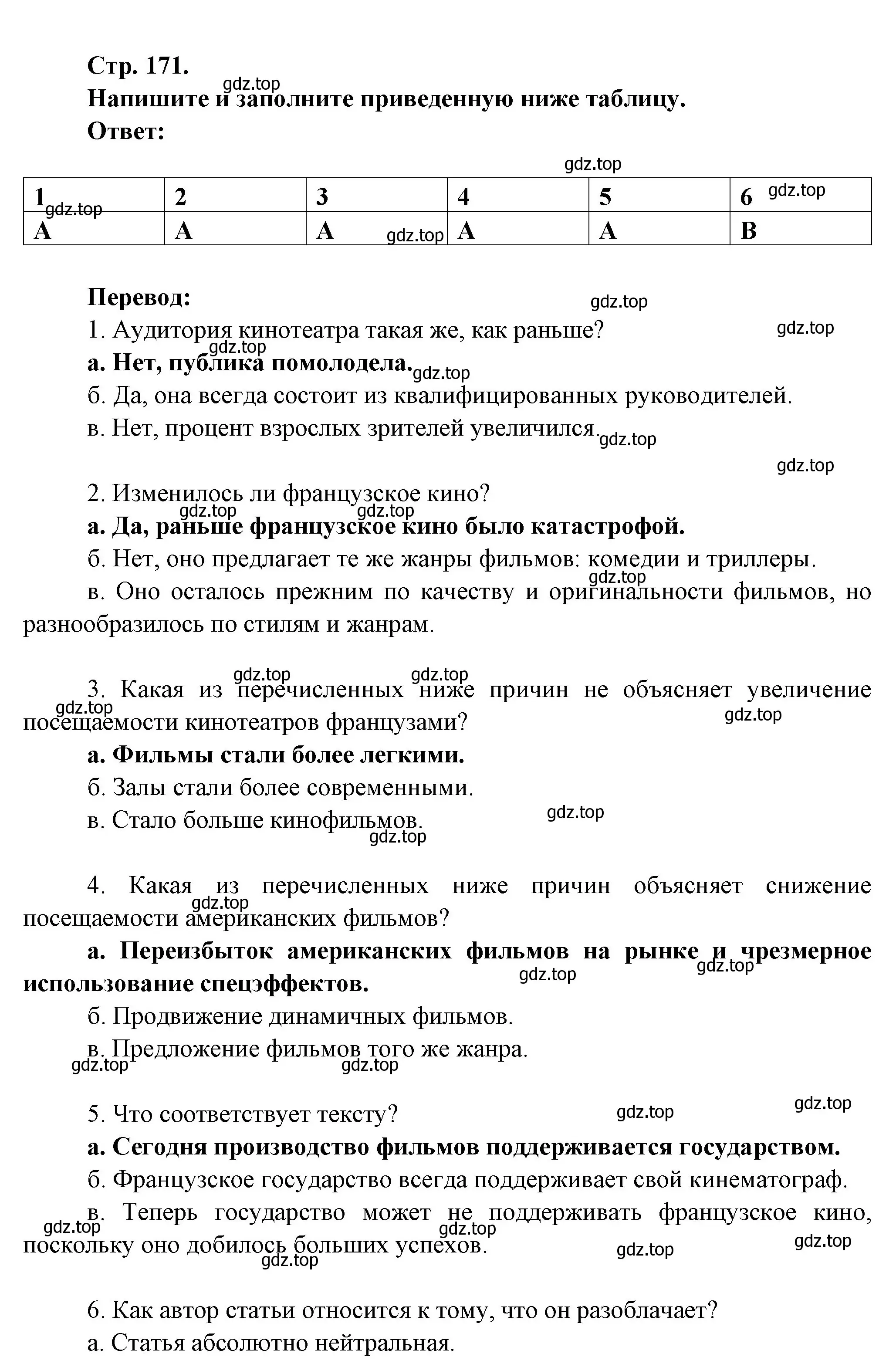 Решение Страница 171 гдз по французскому языку 10 класс Кулигина, Щепилова, учебник