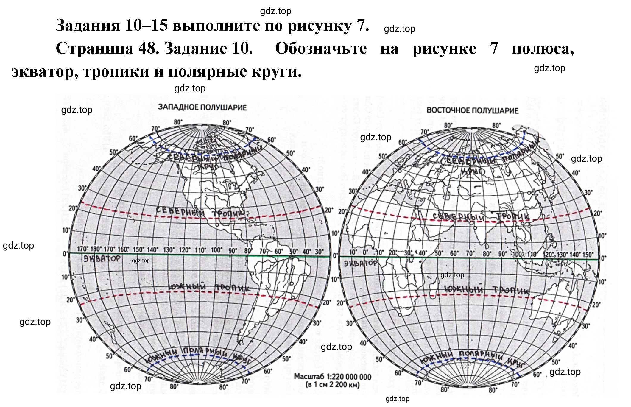 Решение номер 10 (страница 48) гдз по географии 5 класс Румянцев, Ким, рабочая тетрадь