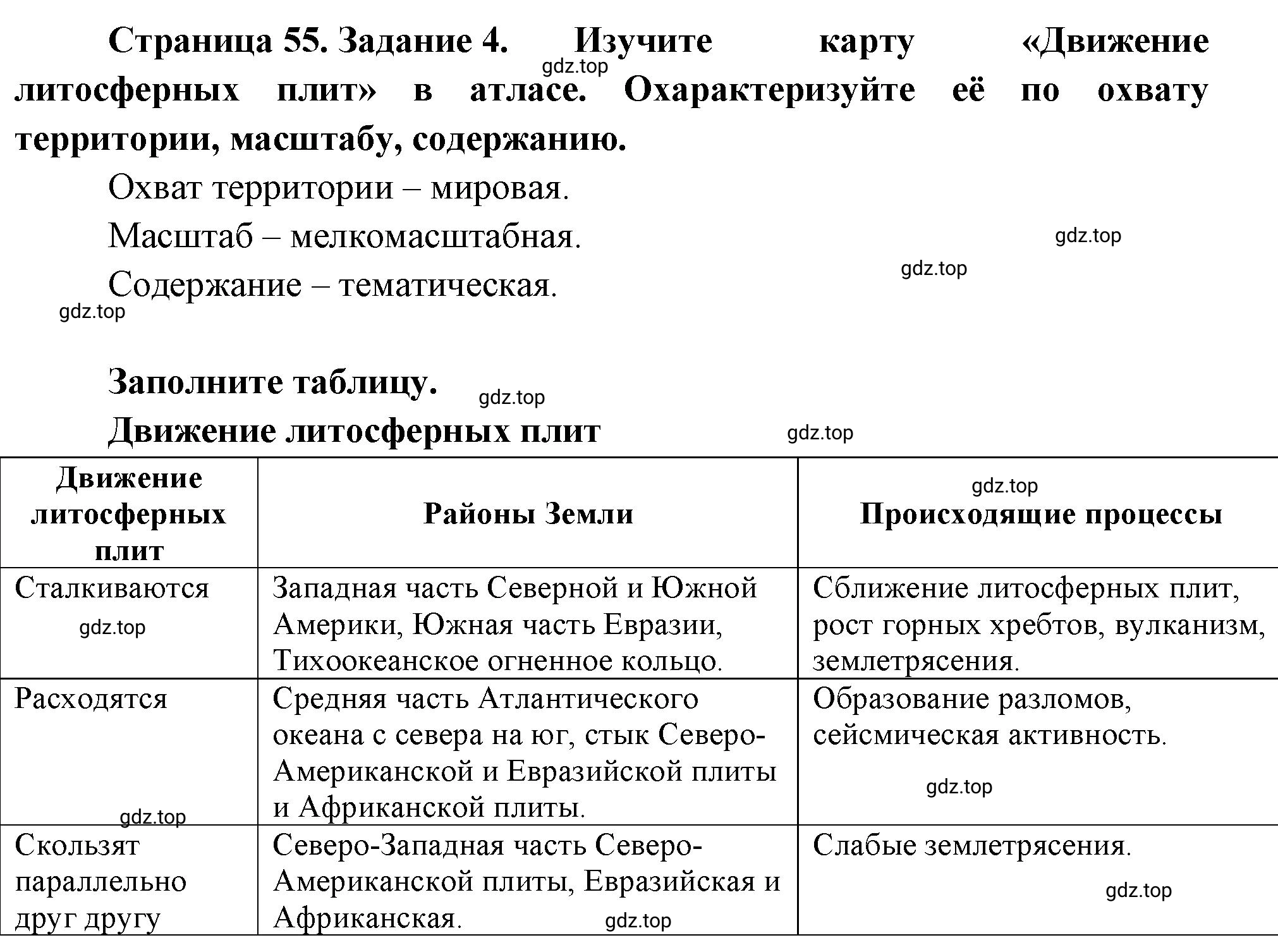 Решение номер 4 (страница 55) гдз по географии 5 класс Румянцев, Ким, рабочая тетрадь