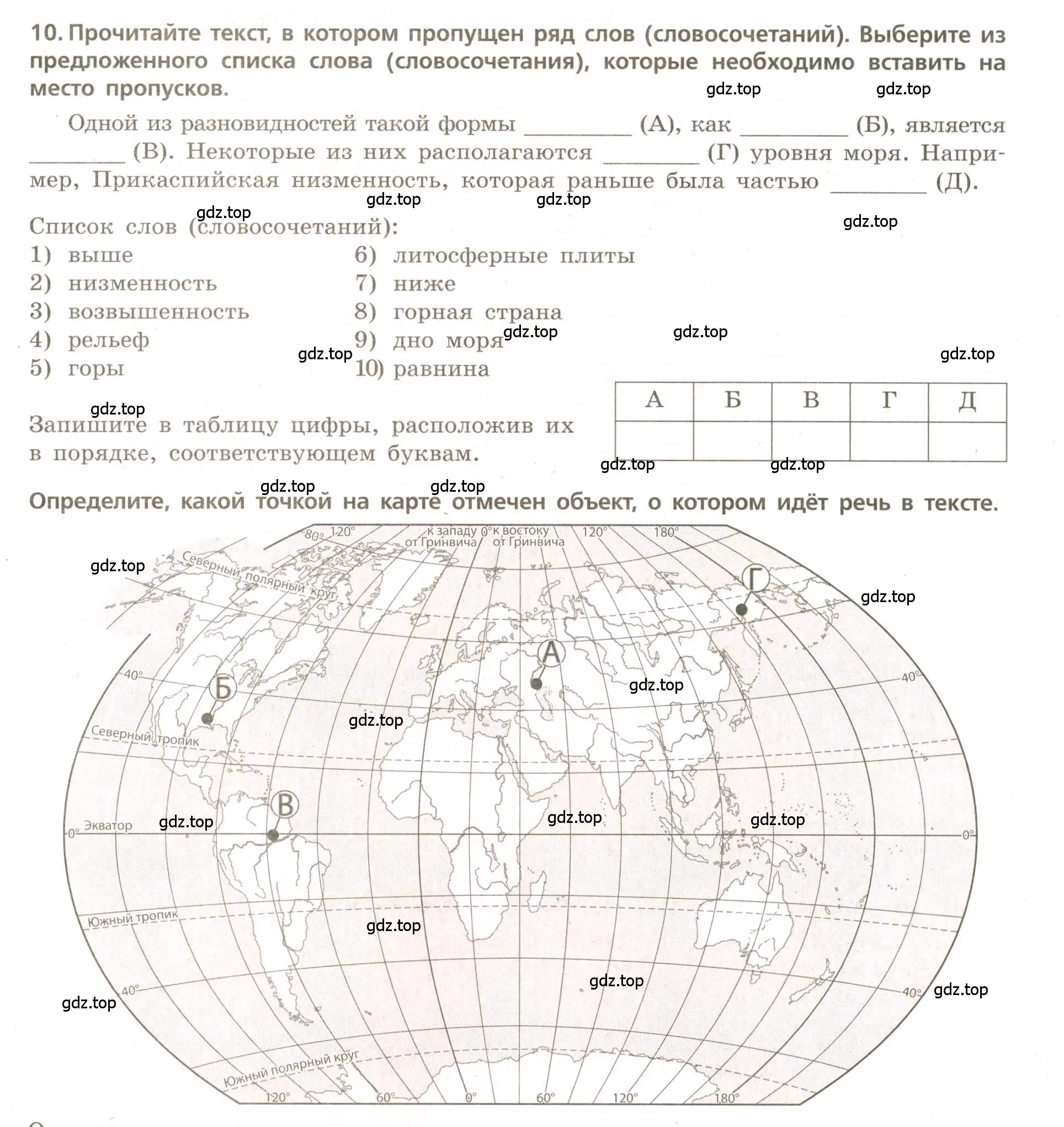 Условие номер 10 (страница 27) гдз по географии 5-6 класс Бондарева, Шидловский, проверочные работы