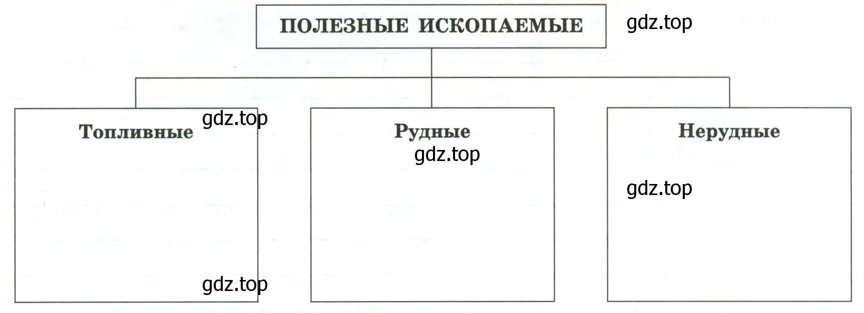 Заполнить схему, указав в ней полезные ископаемые