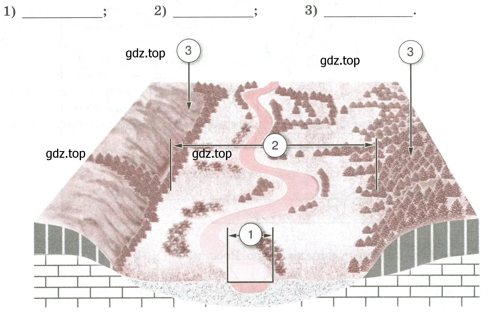 Укажите части речной долины, изображенные на рисунке: