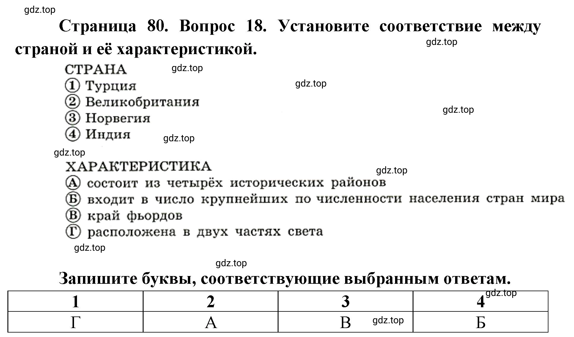 Решение номер 18 (страница 80) гдз по географии 7 класс Мишняева, Котляр, тетрадь-тренажёр