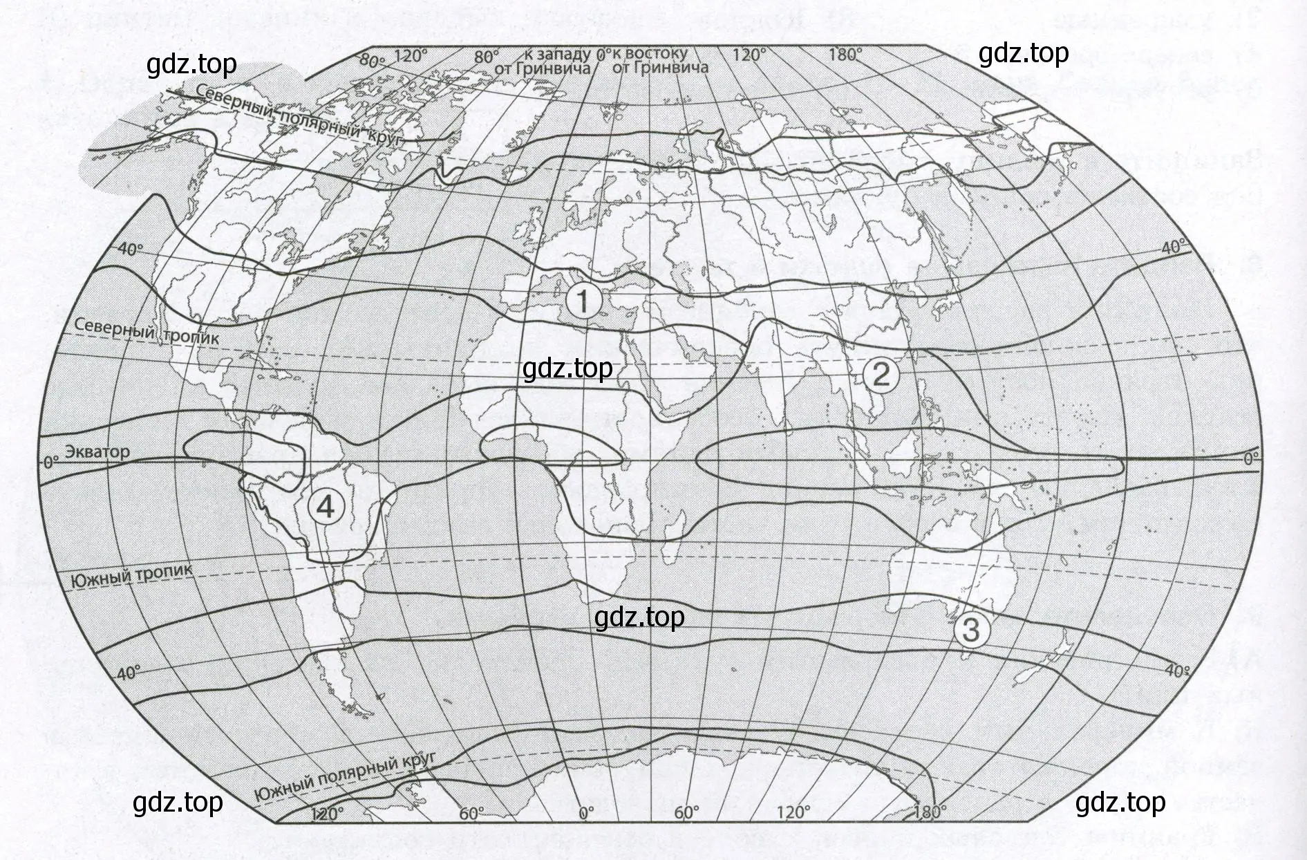 Контурная карта климатических поясов мира